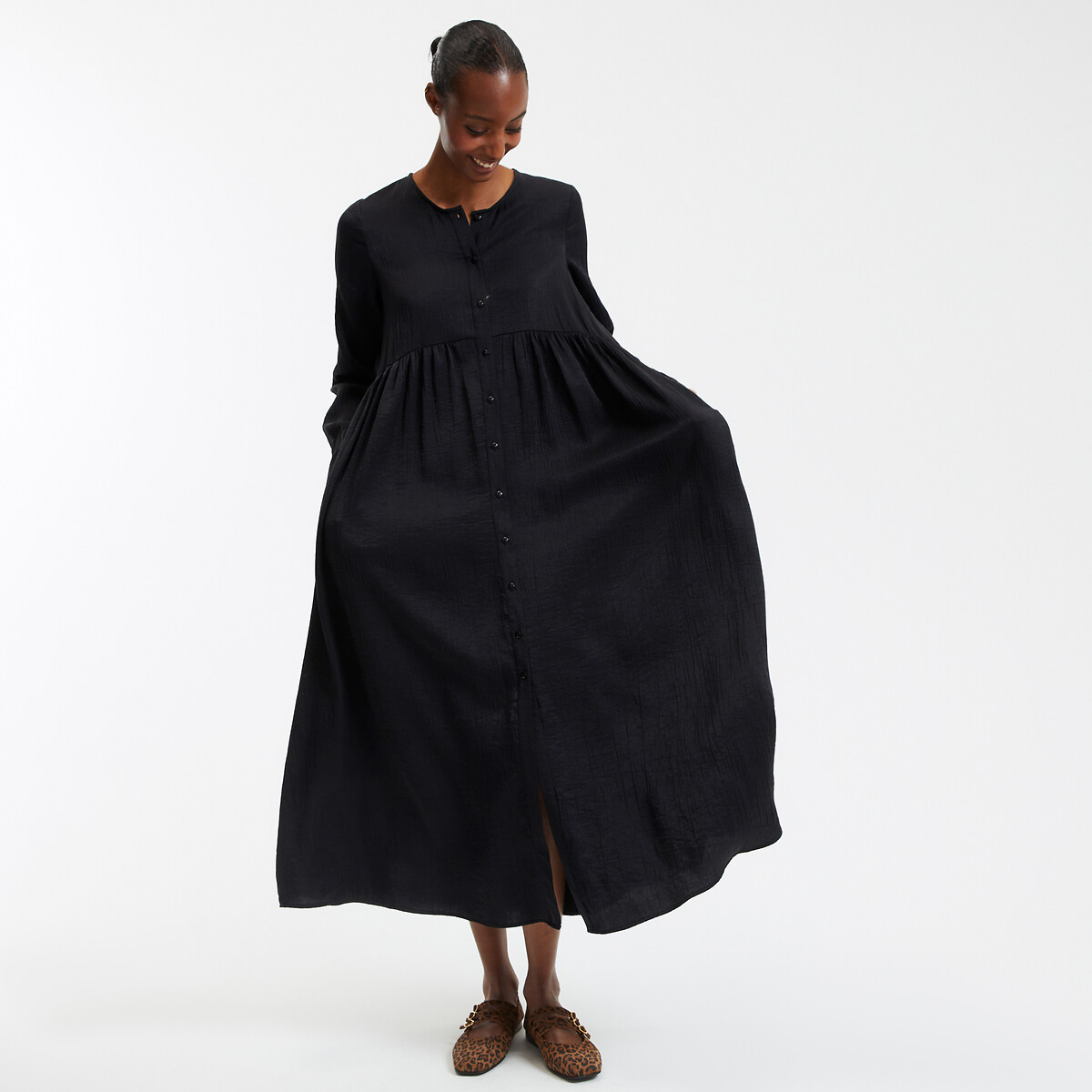 COLEÇÕES LA REDOUTE<br>Vestido longo, mangas compridas. Assinatura SUZIE