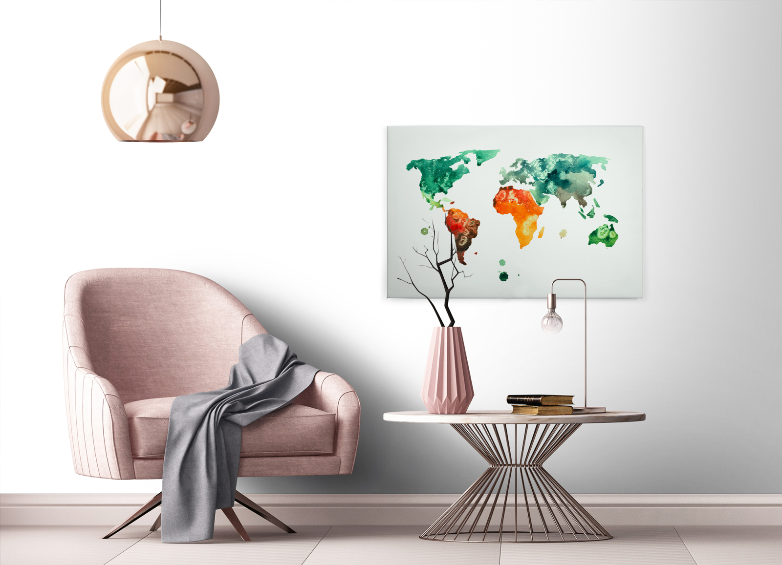 Leinwandbild WELTKARTE - bunt-grün- 90x60 cm