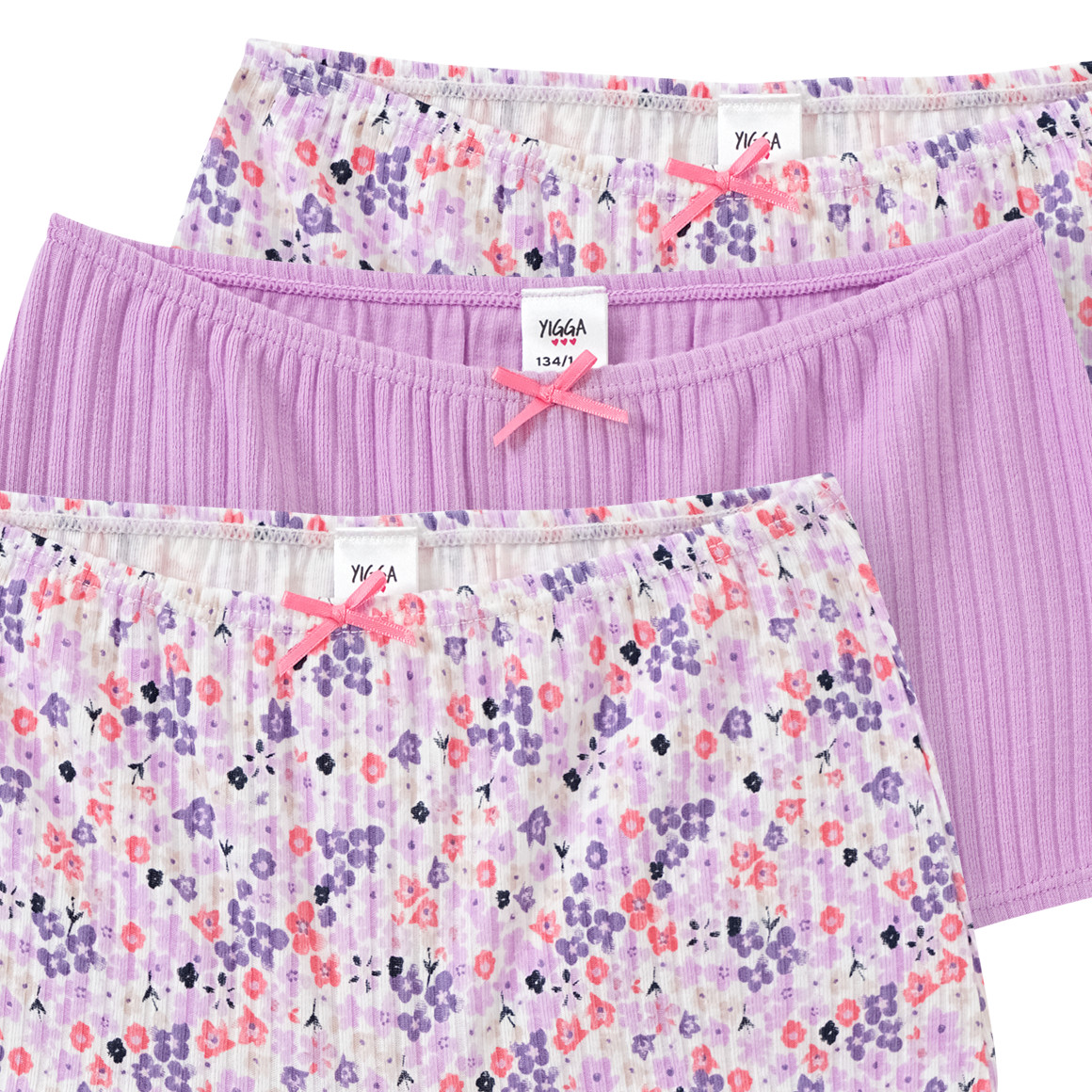Yigga 3 Mädchen Pantys mit Rippstruktur helllila / cremeweiss
