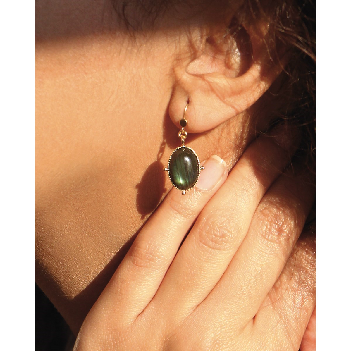 Boucles pierre amazonite dorées à l'or fin 24k NEW CALYPSO