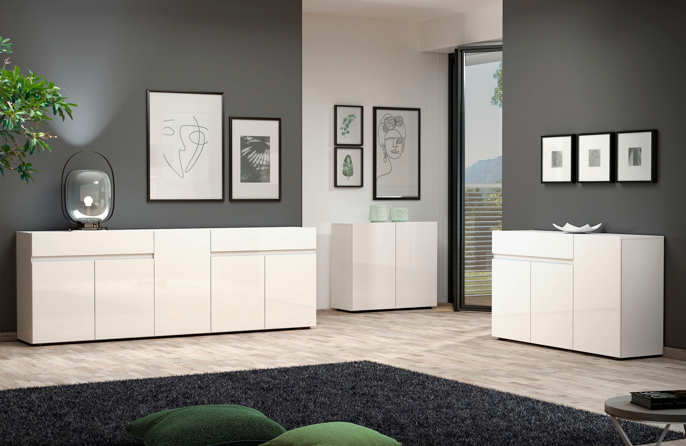 INOSIGN Sideboard »Mister« Kommode, komplett Hochglanz lackiert, (B/H): 225/80 cm