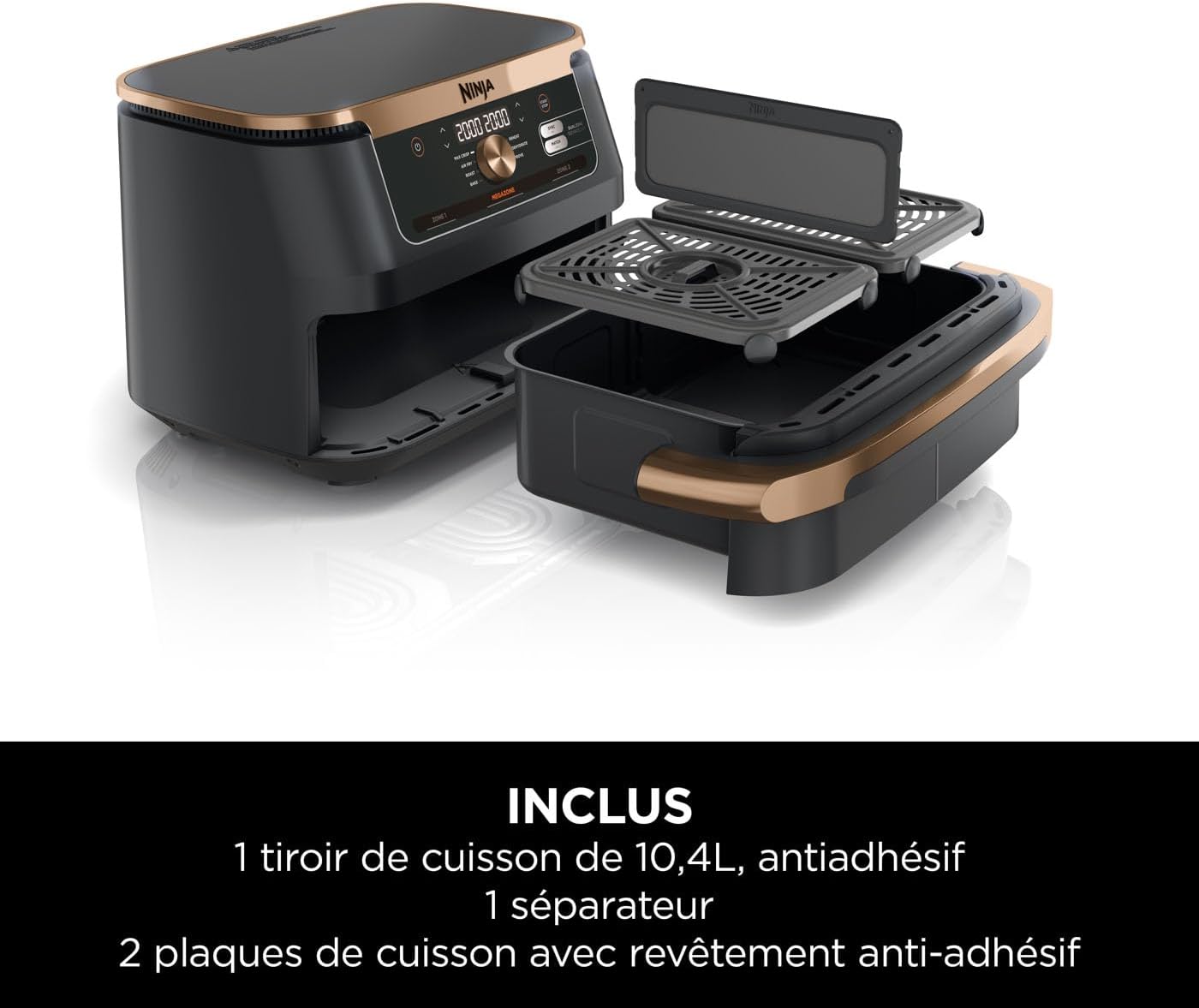 NINJA Foodi FlexDrawer Air Fryer, Dual Zone Avec Séparateur Amovible, Grand Tiroir de 10.4 L, 7-en-1, Double Zone, Pièces Antiadhésives Compatibles Au