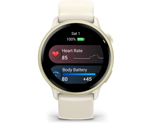 Garmin Vivoactive 6 AMOLED Smartwatch, Bone/Lunar Gold