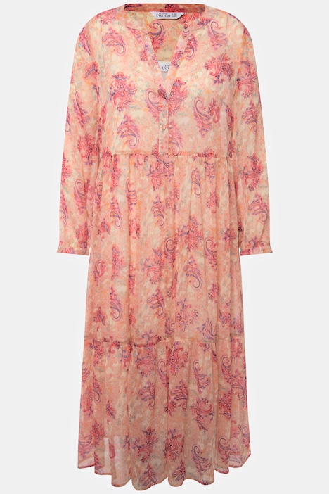 Maxikleid, A-Line, doppellagig, Paisley Print, Langarm