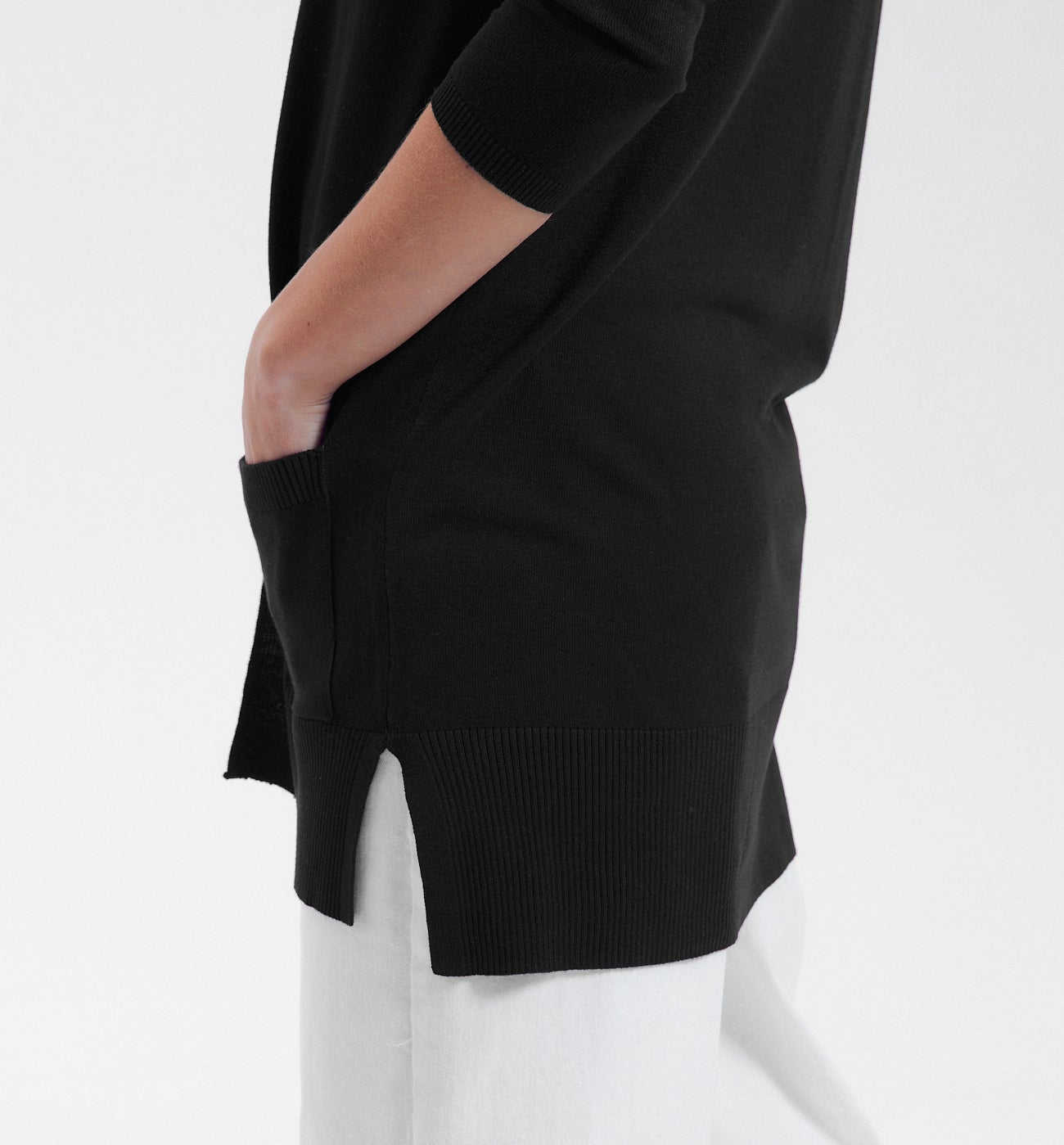 Long gilet en maille fine - Noir