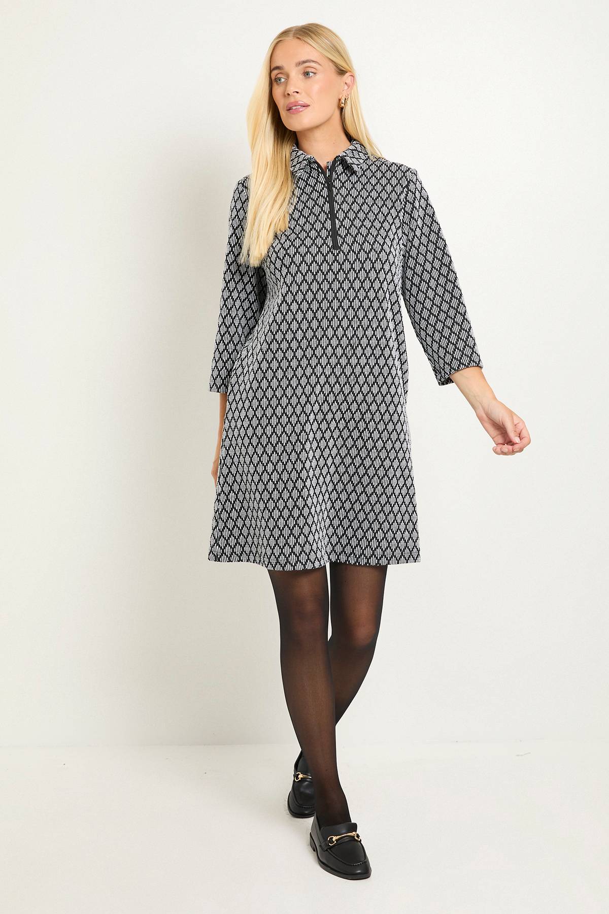 Wallis Robe Droite Zippée En Ponte Jacquard Géométrique Petite Taille