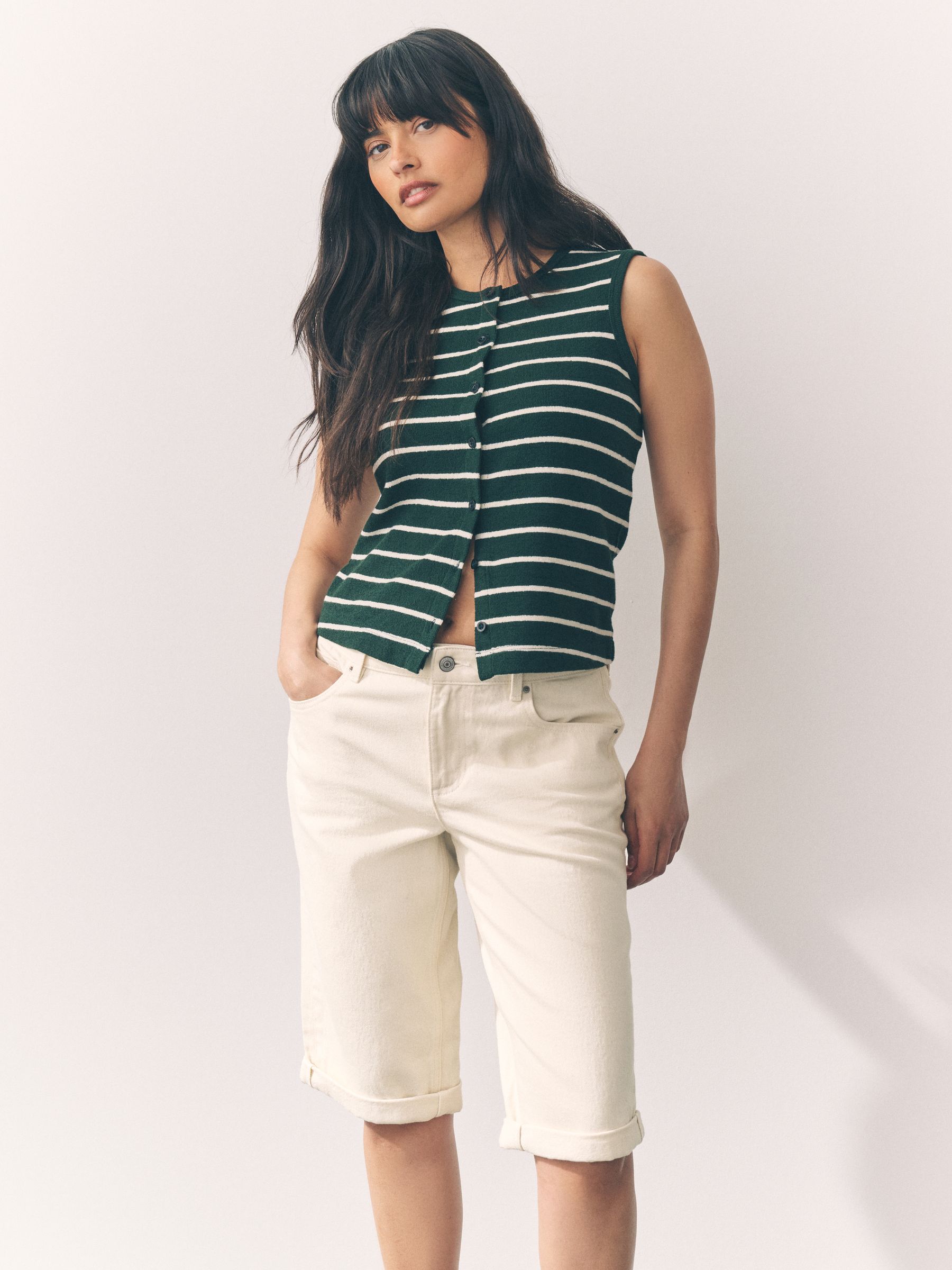 Ecru - Knielange Bermuda denim shorts