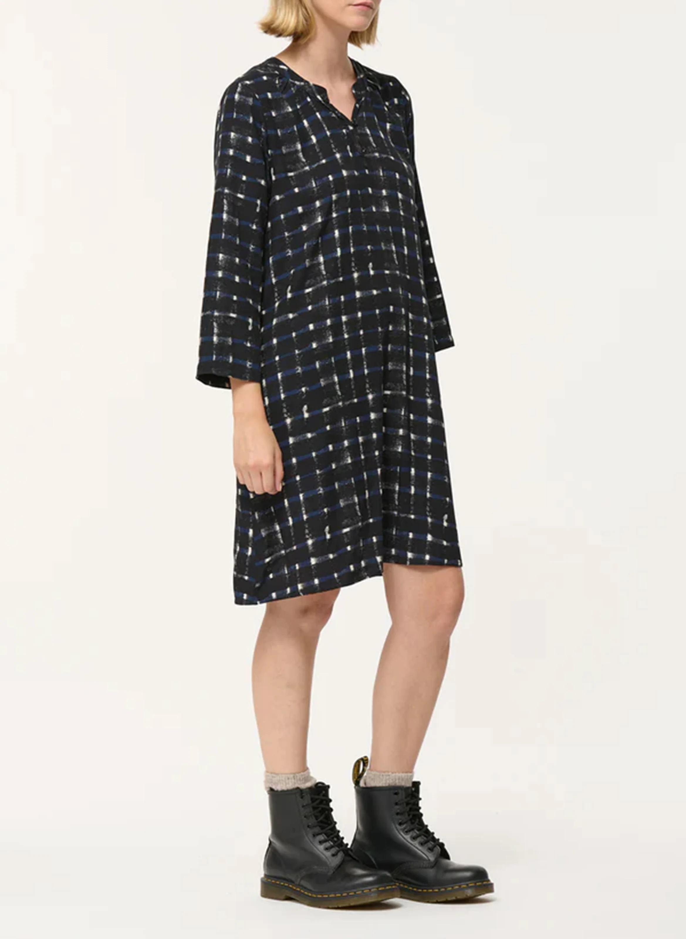 Robe courte trapèze à col tunisien | Bleu