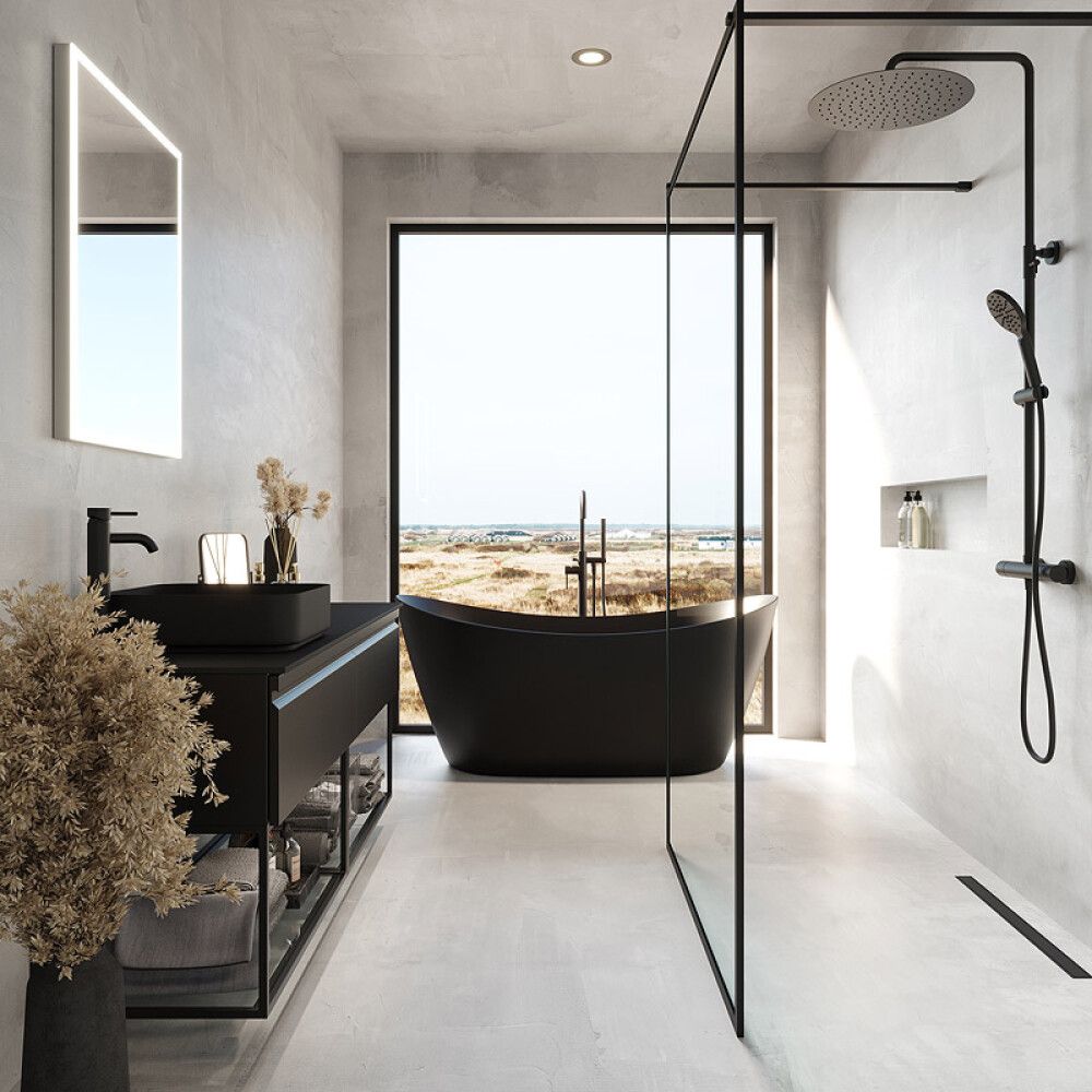 BADEROMSMØBEL CAMARGUE SKÄRGÅRD IQ+ M.HYLLE/INT.FRONT SVART MATT 160CM