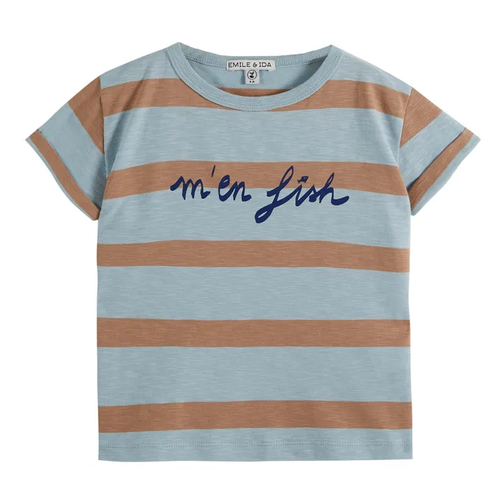 Emile et Ida T-shirt M'en Fish Rayé | Bleu ciel