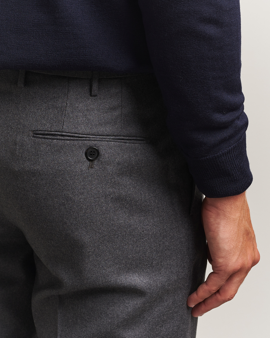 Incotex Regular Fit Worsted Flannel Trousers Grey Melange