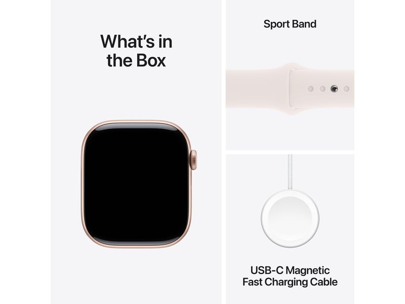 Apple Watch Series 10 46 mm Alu Rose Gold Sport Weiss M/L Eine glatte Zehn