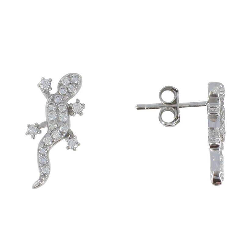Boucles d'Oreilles Argent Salamandre et Strass