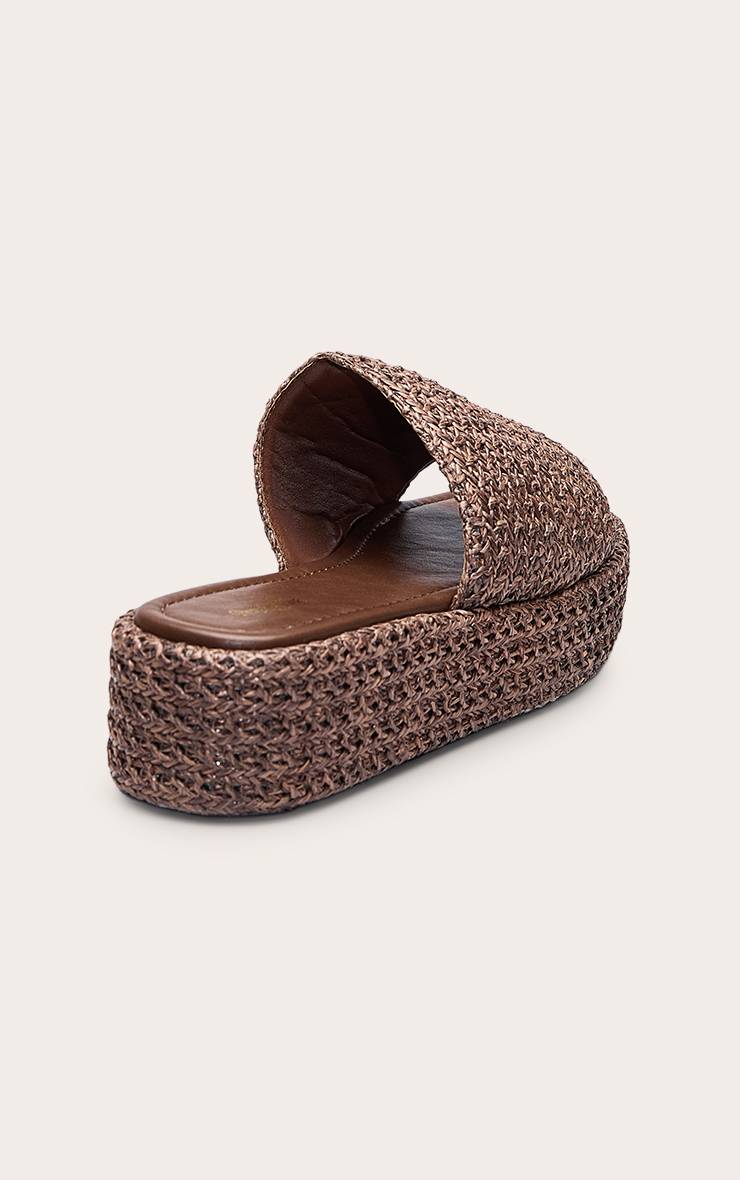 Chocolat Sandales Mules À Plateforme Plate En Raphia