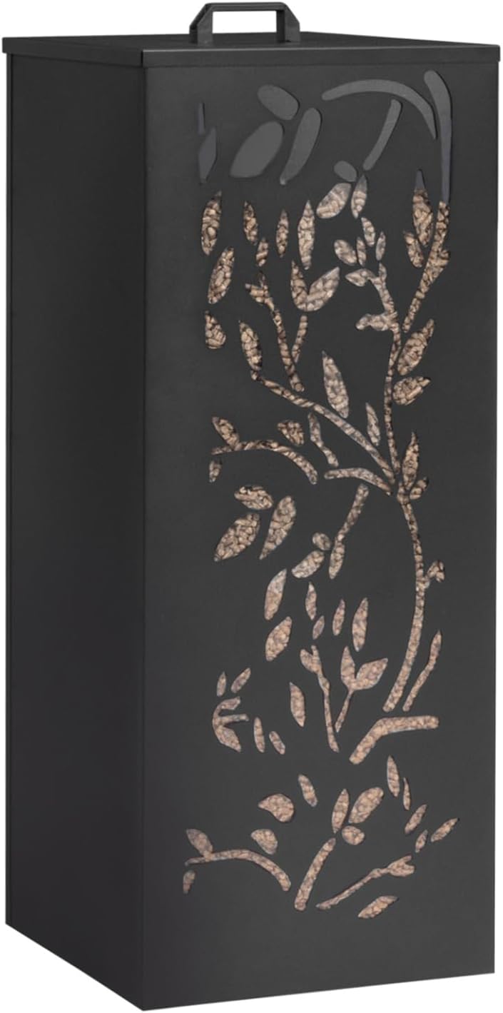 IDMarket - Pelletsbehälter 55 kg schwarz Pelletsaufbewahrung 36 x 36 x 87 cm - Blumenmuster