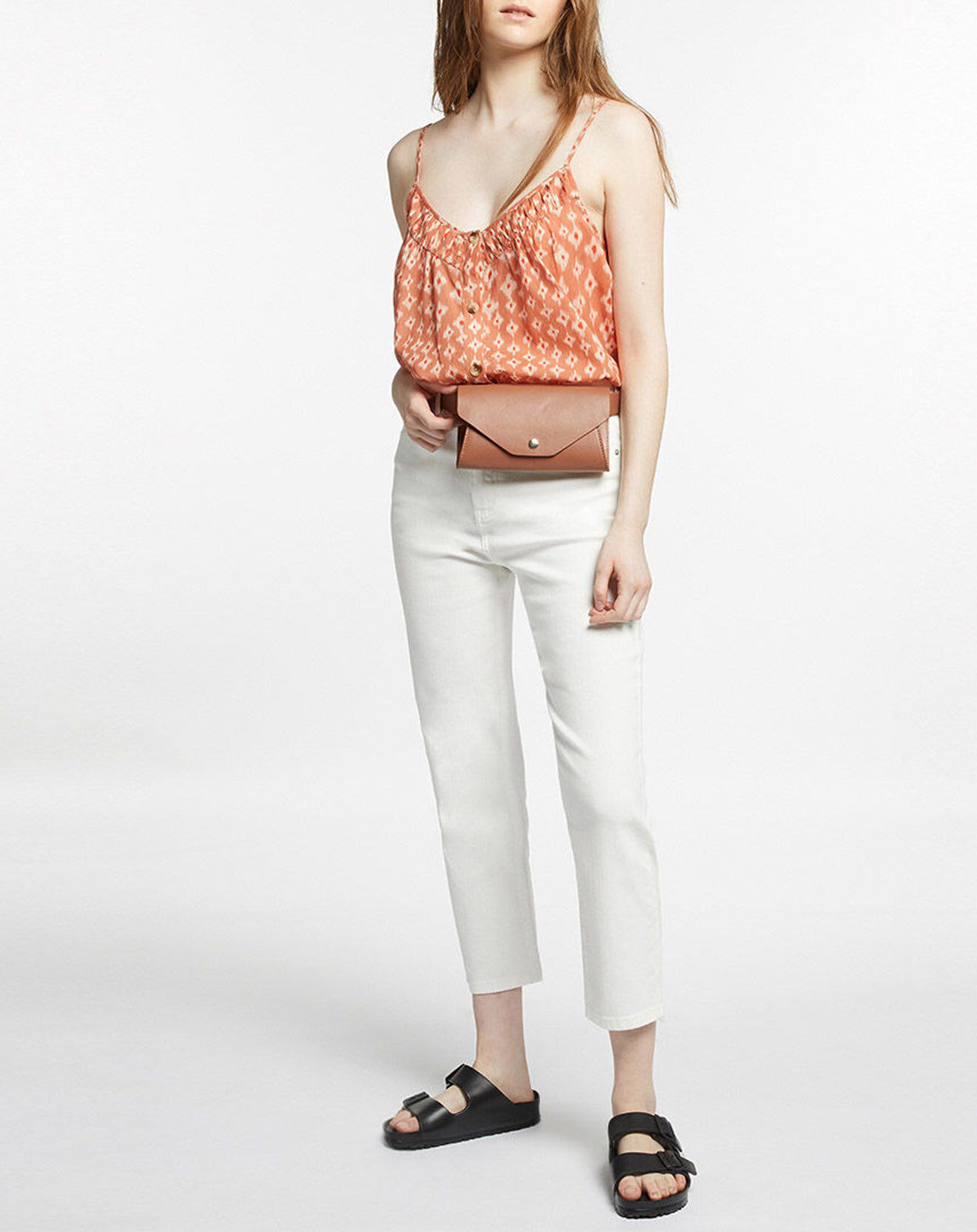 Galeries Lafayette Top fluide imprimé orange/blanc