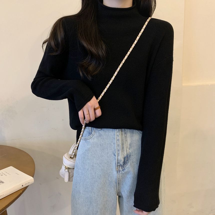Monroll - Effen gebreide top met lange mouwen en mockneck