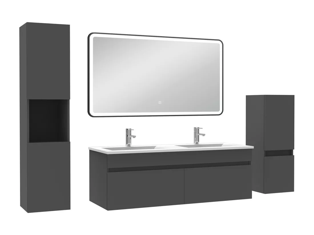 Meuble double vasque 120cm avec colonne + miroir lumineux 3 couleurs + dimmable anthracite