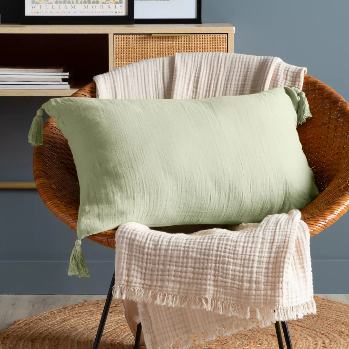 Coussin rectangulaire gaze de coton (40 x 60 cm) Gaïa Vert tilleul