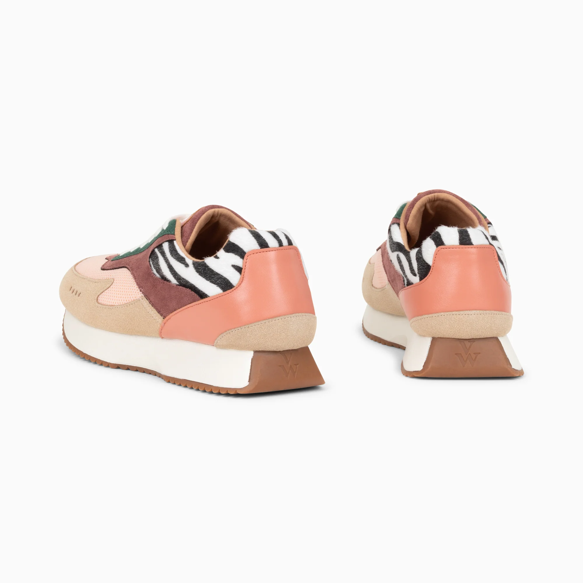 Sneakers-Baskets Anouk rose et beige à semelle running
