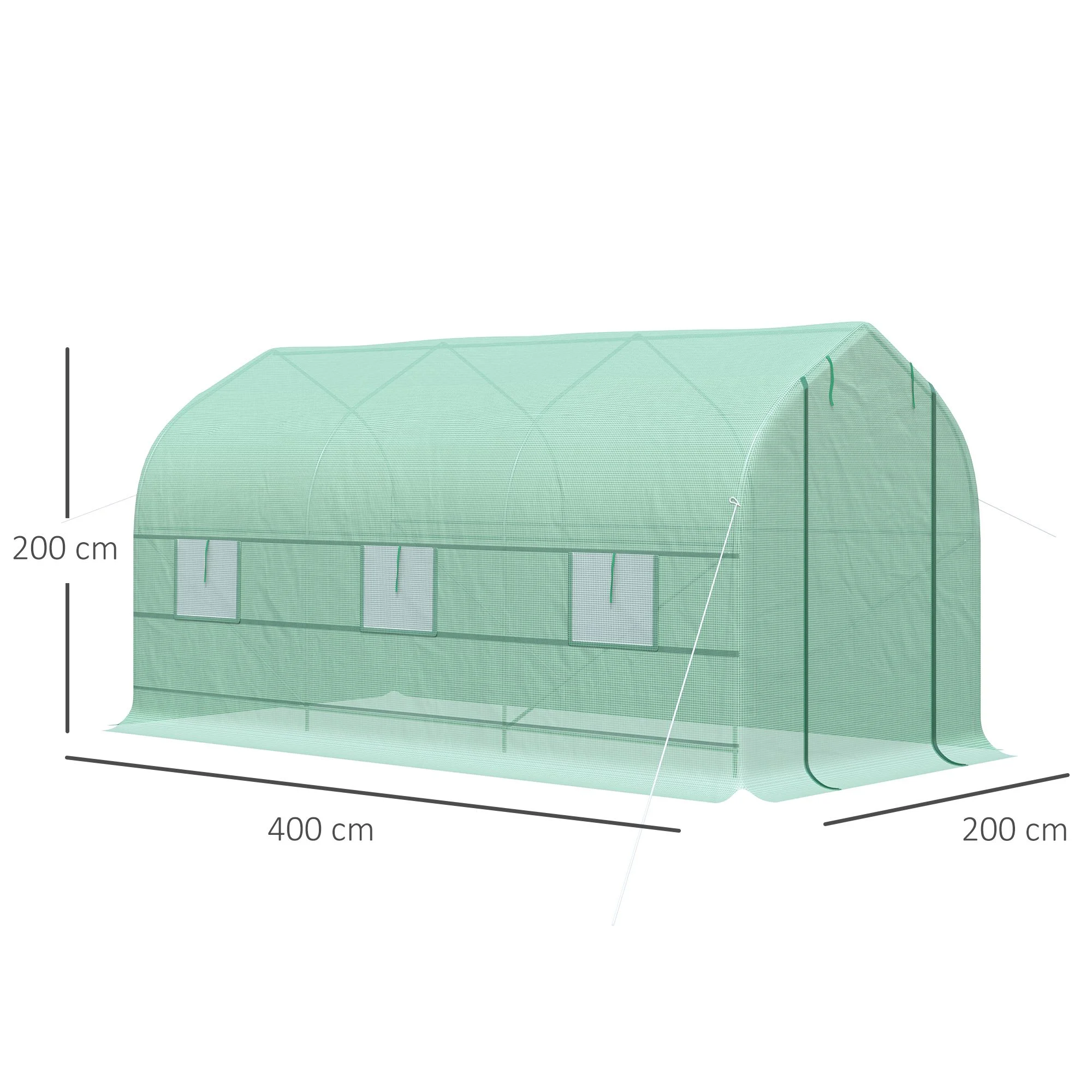 Estufa de jardim Outsunny 4x2x2 m, tipo túnel, com 6 janelas respiráveis e porta com zíper que pode ser enrolada, ideal para o cultivo de plantas e vegetais (verde).