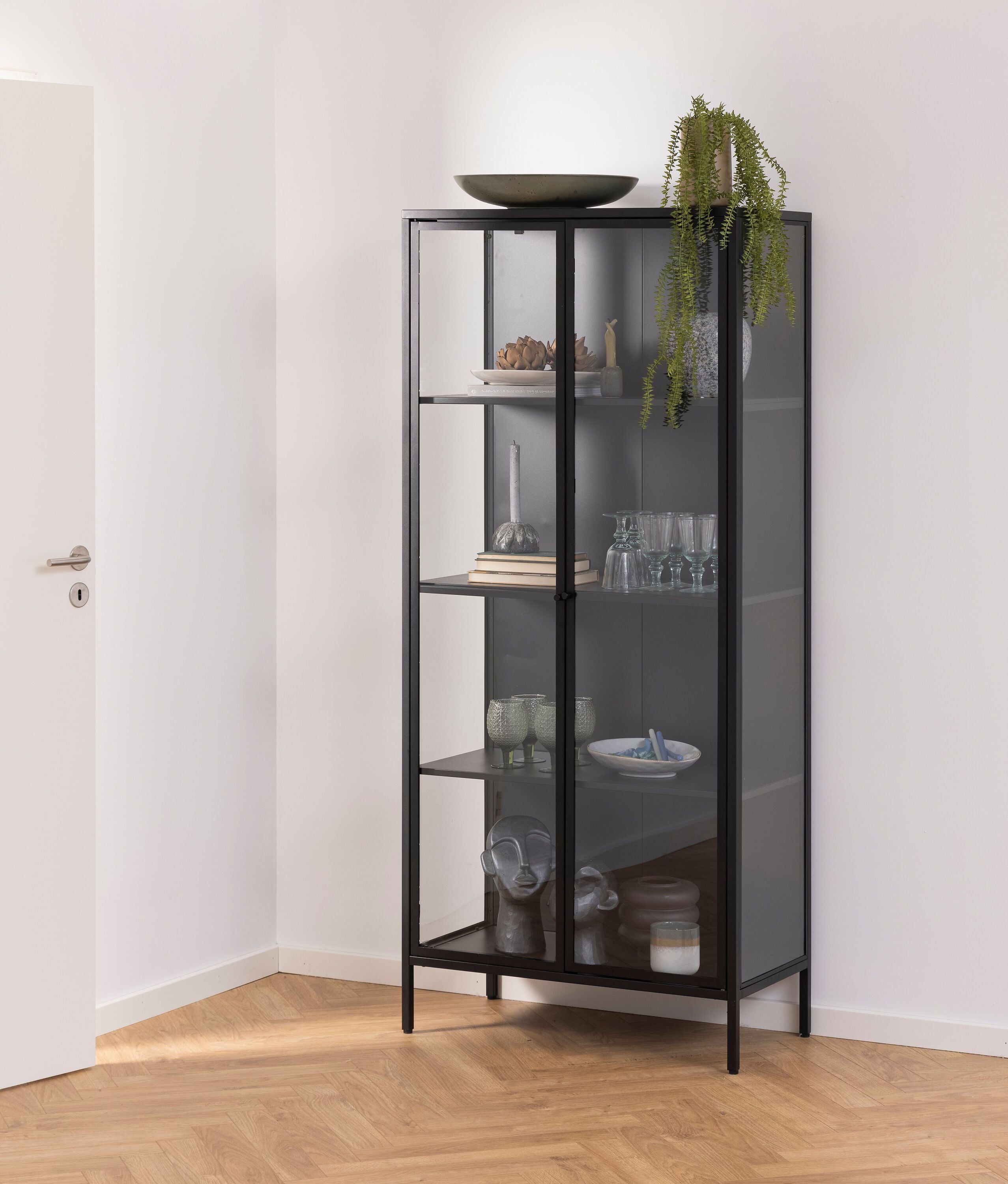 JAXTON Vitrine - Schwarz / B: 80.0 cm x T: 40.0 cm x H: 180.0 cm
