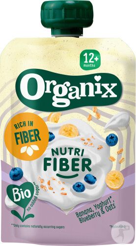 Organix Aliments Pour Bébés Gourde Nutri Fiber Bio +12 Mois Banane Yaourt Myrtille Et Avoine 100g