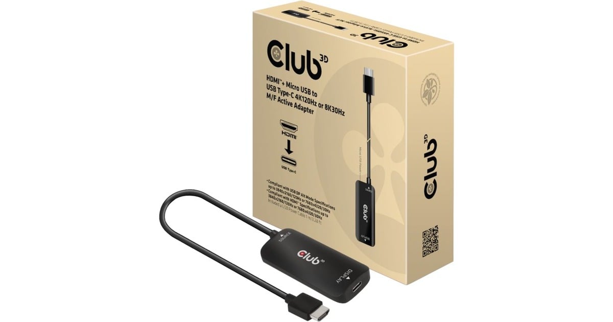 Club 3DHDMI+ Micro USB naar USB-C adapter  (Zwart)