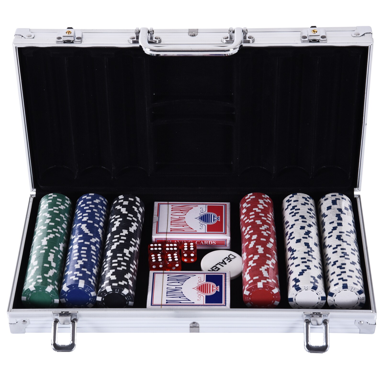 HOMCOM Pokerkoffer mit 300 Chips silber 38 x 20,5 x 6,5 cm (LxBxH)