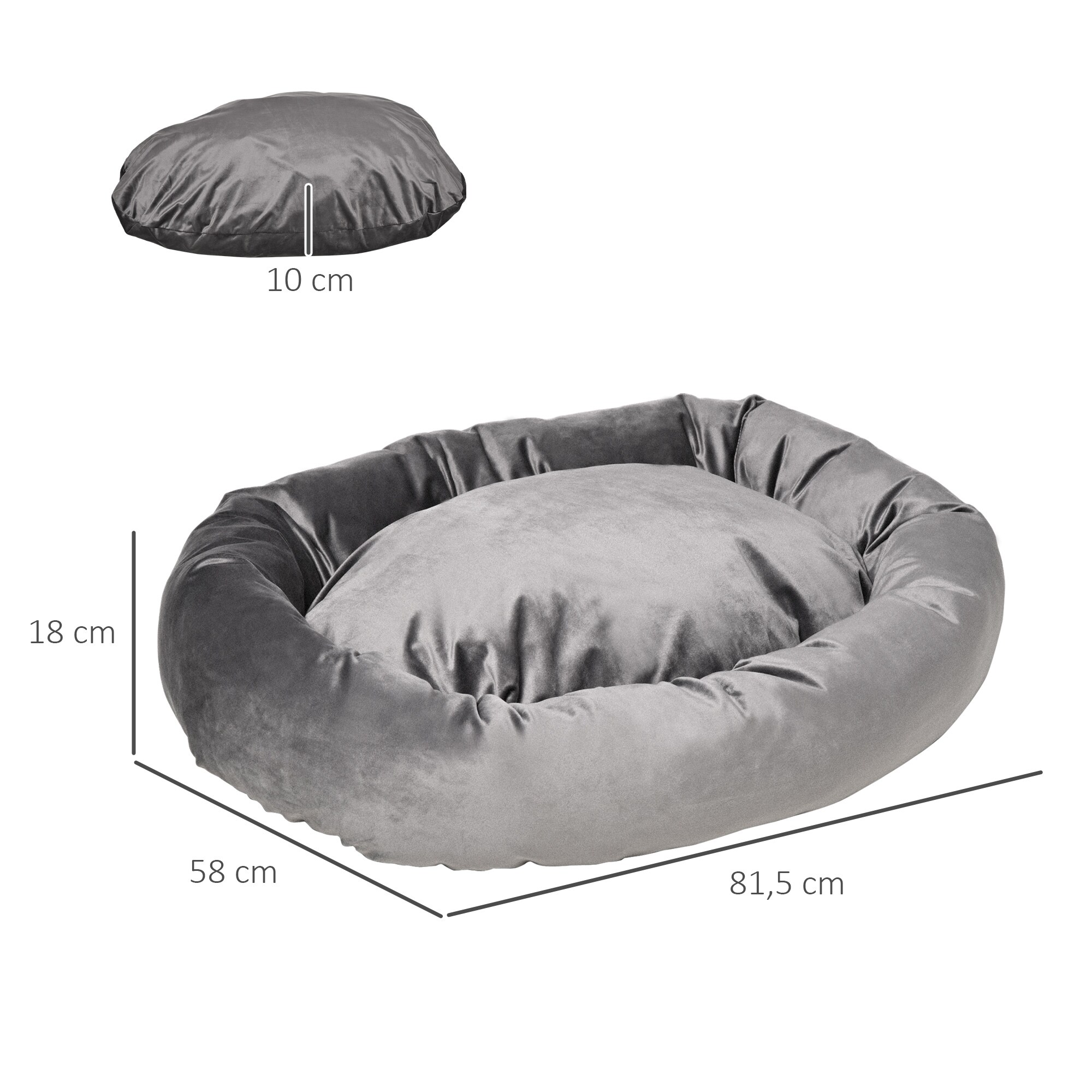 PawHut Haustierbett mit Samtoptik grau 81,5L x 58B x 18H cm