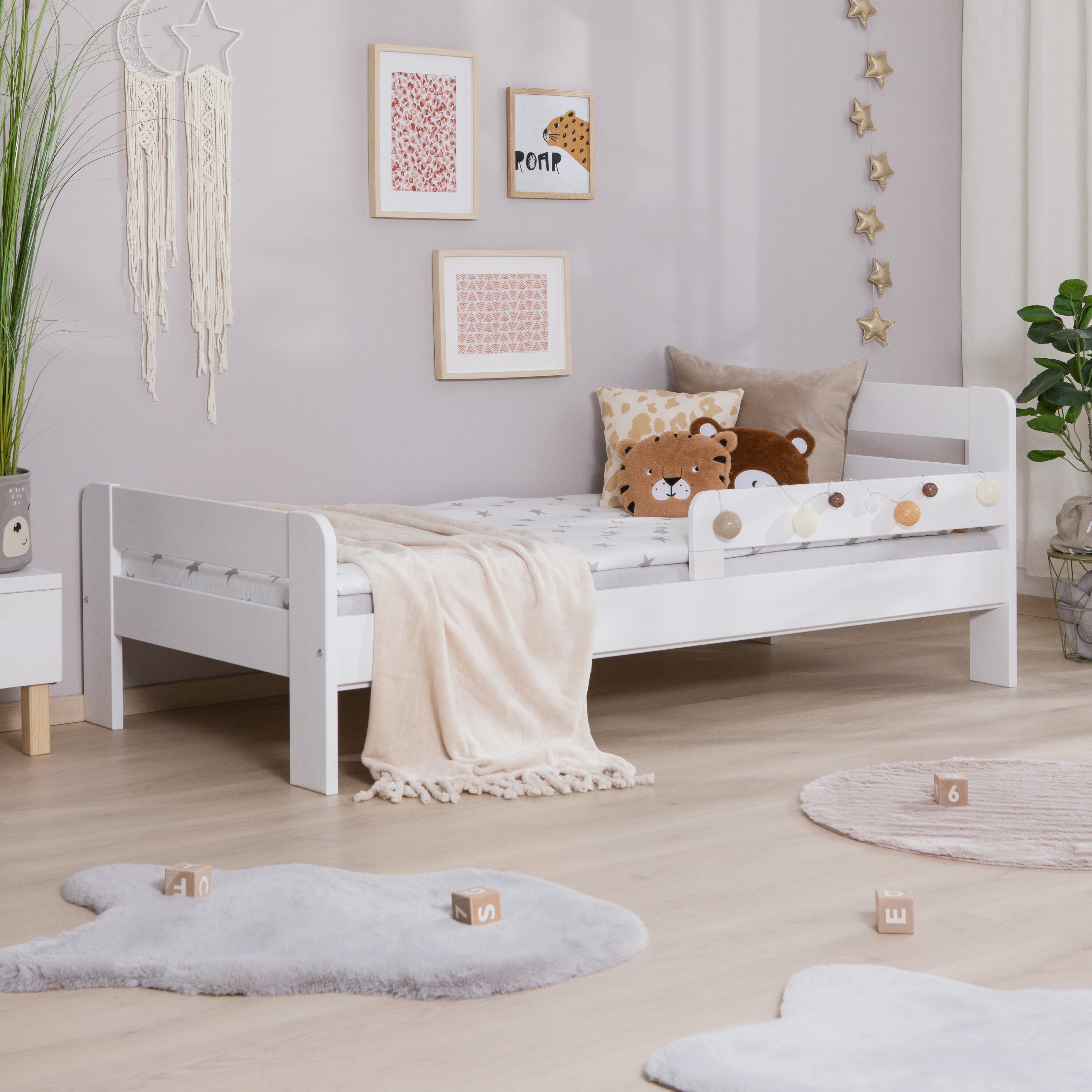 TiCAA Einzelbett Kinderbett Jugendbett, Bennet mit Rausfallschutz & Lattenrost für Schlafzimmer, Kinderzimmer Kiefer Massivholz Bettgestell 90 x 200 cm