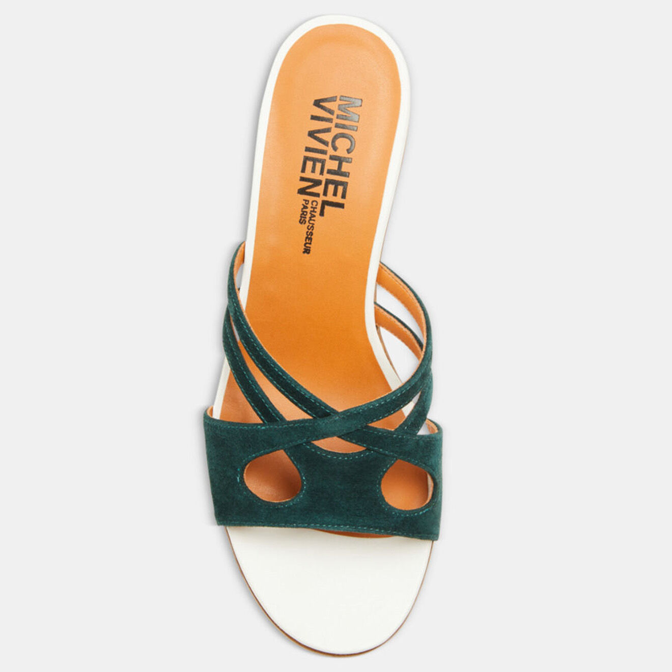 Michel Vivien Mules en Velours de Cuir Kalypso vertes - Talon 5 cm