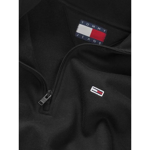 Tommy Jeans 1/4 Zip Mock Neck Fleece Sweatshirt, Black, L
