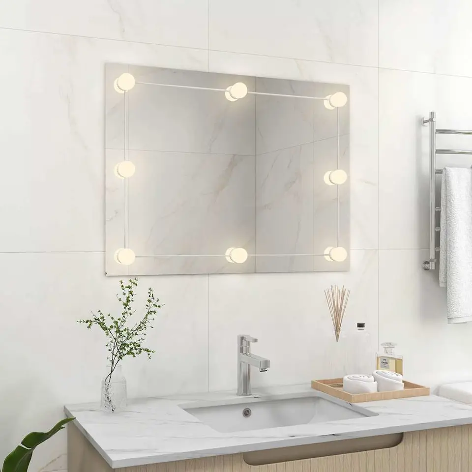 vidaXL - Wandspiegel Met Led-verlichting - Zilver - Glas - 80 x 60 cm