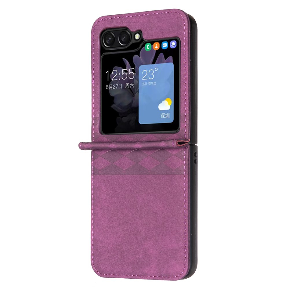 Samsung Galaxy Z Flip7 FE / Z Flip6 Leder Hardcase Schutzhülle Rauten Muster - Violett