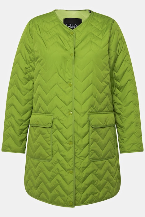 Long-Steppjacke, Zackenstepp, Rundhals, Druckknöpfe
