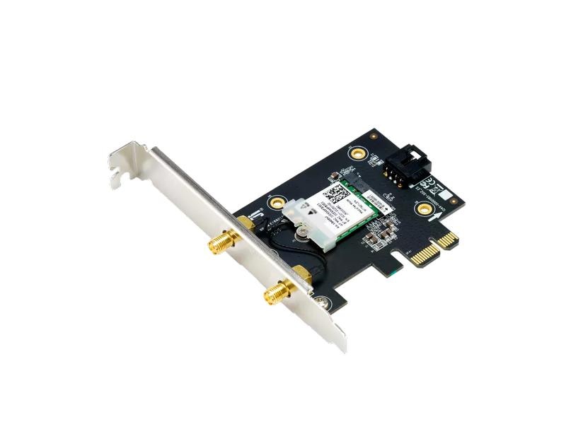 ASUS WLAN-AX PCIe Adapter PCE-AXE5400 WiFi-6E WiFi 6E PCI-E Adapter mit 2 externen Antennen. Unterstützt 6GHz Band, 160MHz, Bluetooth 5.2, WPA3 Netzwerksicherheit, OFDMA und MU-MIMO