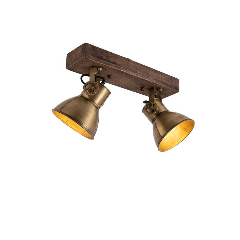 Plafondlamp brons 2-lichts met hout - Mangoes