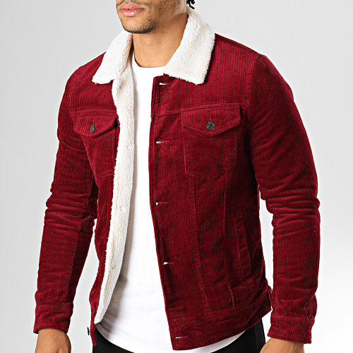 Veste Super Slim Fit Velours Col MoutonBordeaux
