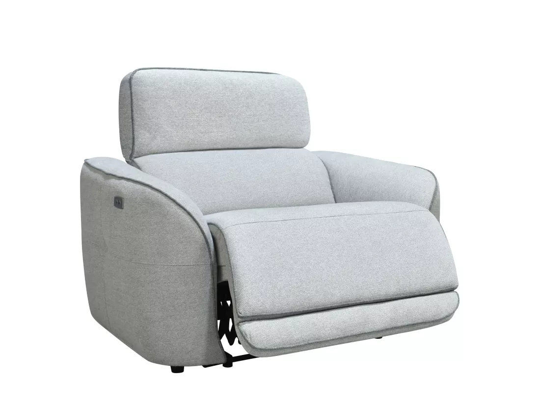 Canapé 3 places et fauteuil relax électrique en tissu chiné gris clair OZARTO