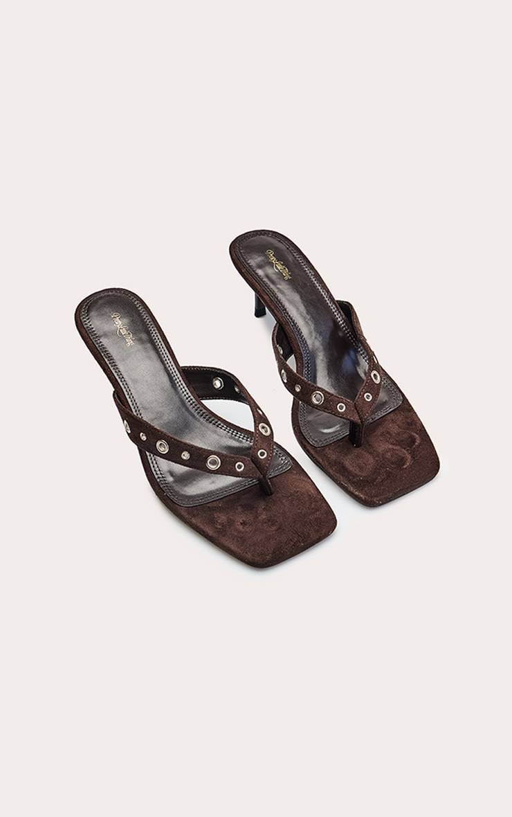 Chocolat Mules Tongs À Détails Œillets En Synthétique