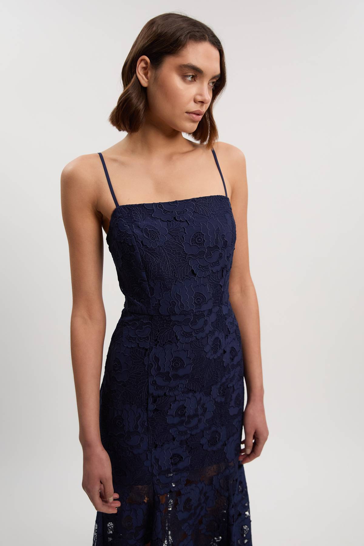 KarenMillen Robe Mi-Longue Bardot en Dentelle Guisynthétiquere Tissée