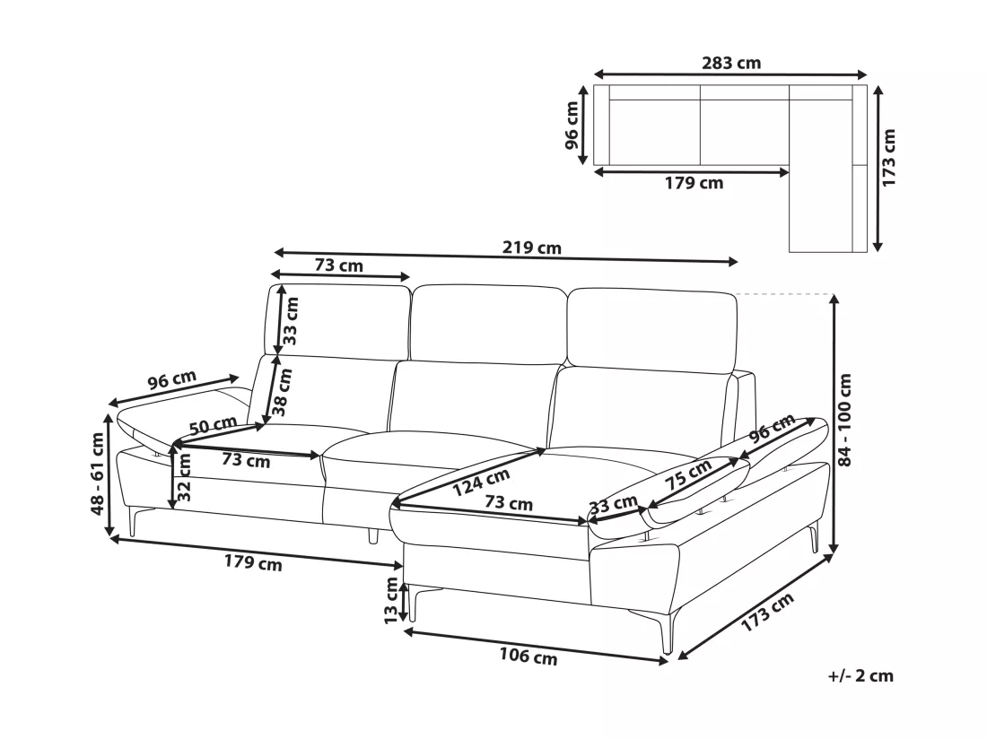 Canapé d'Angle à droite Moderne en Cuir Réglable au Niveau des Appuis-Tête et Accoudoirs 4 Places Gris Clair Taupe Farila