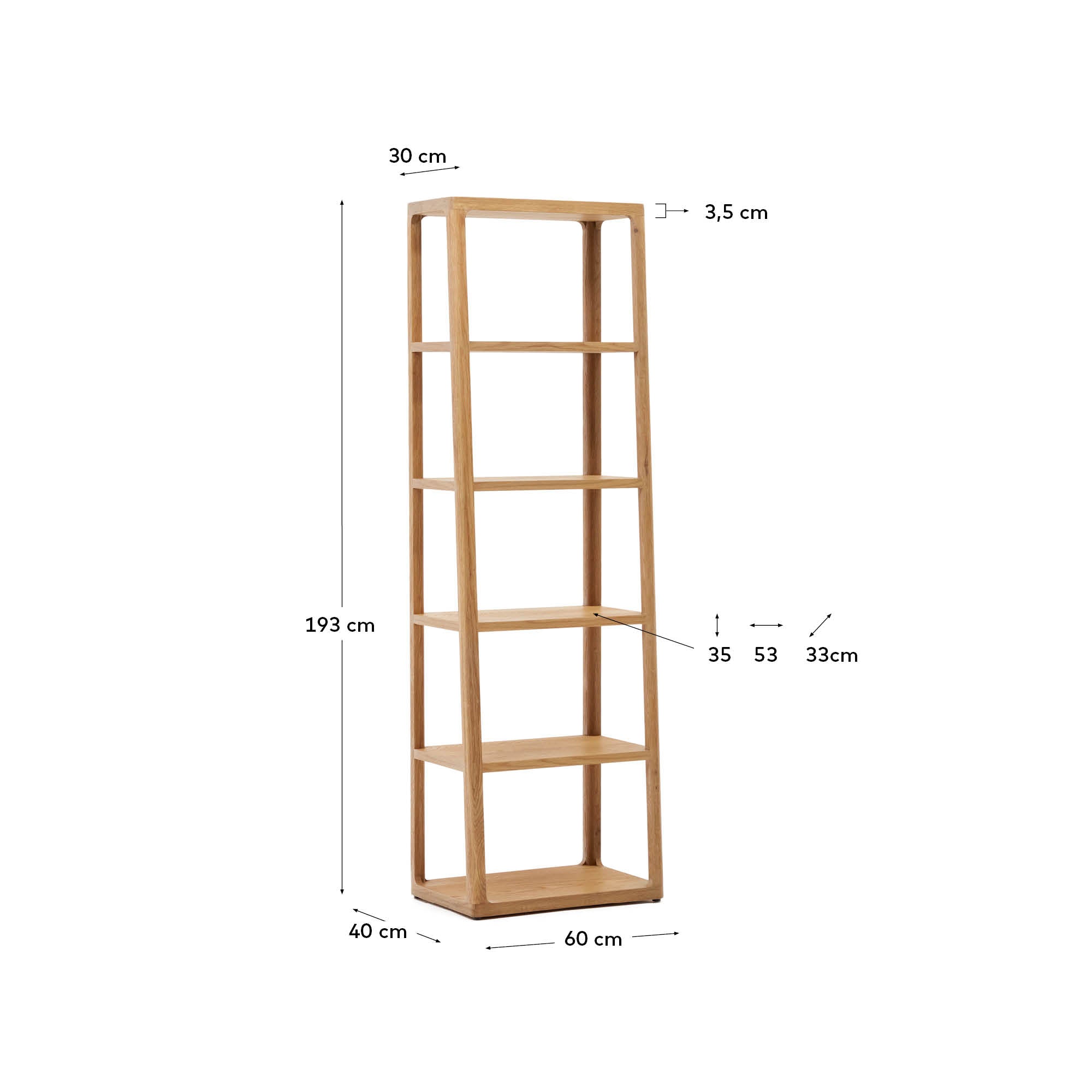 Kave Home - Maymai rekken met massief eiken structuur, 60 x 193 cm