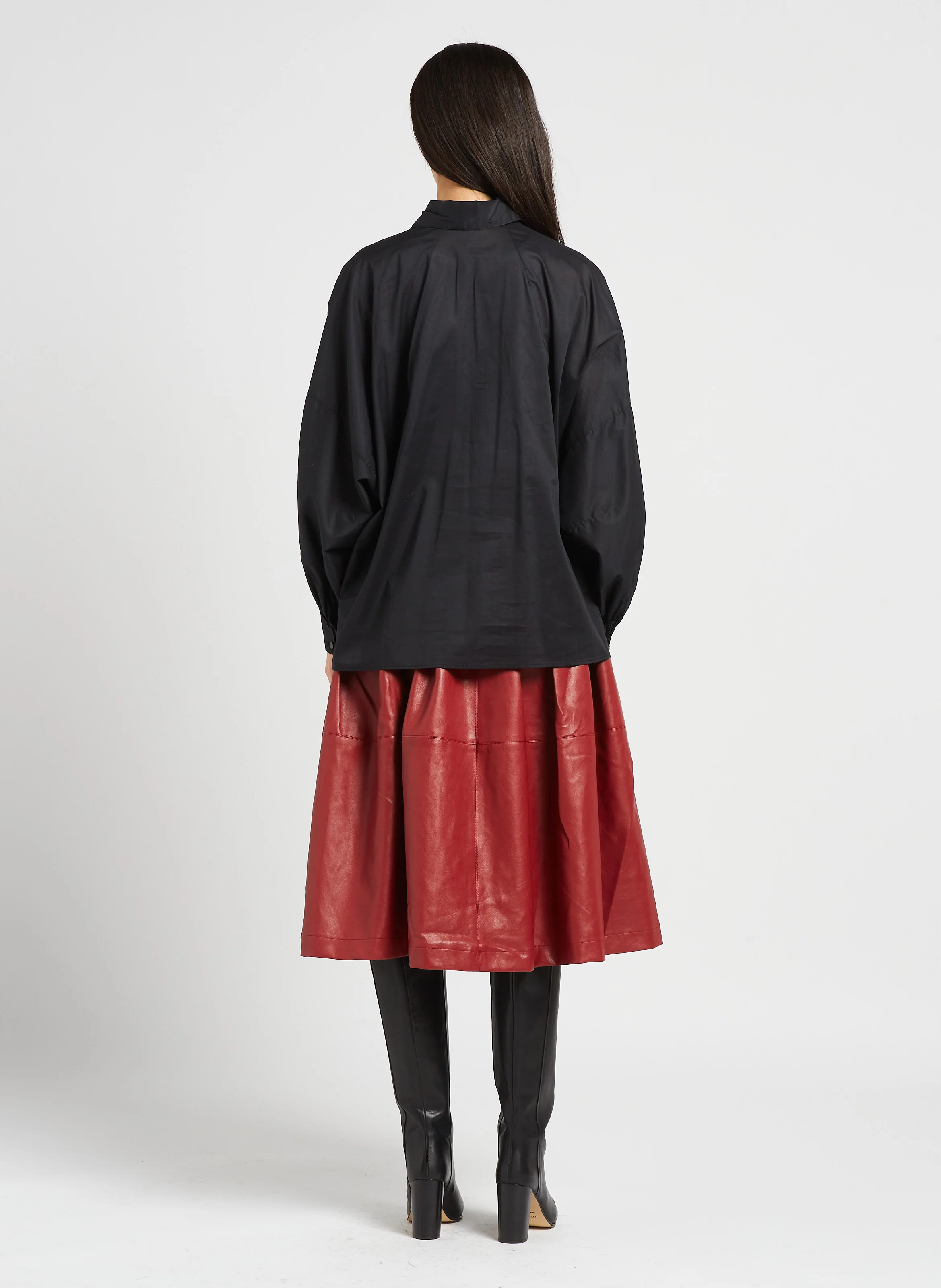 KEATON - Jupe midi évasée taille haute| Rouge