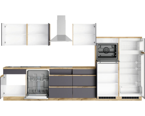 Held Furniture Keukenmeubel met apparatuur PISA 360 cm grijs mat gedemonteerd omkeerbaar model 1126.6311