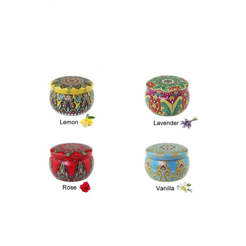 (4er Set) Duft Kerzen Aromatherapie Sojawachs Kerzen Geschenk Set im Mandala Design - Rose / Vanille