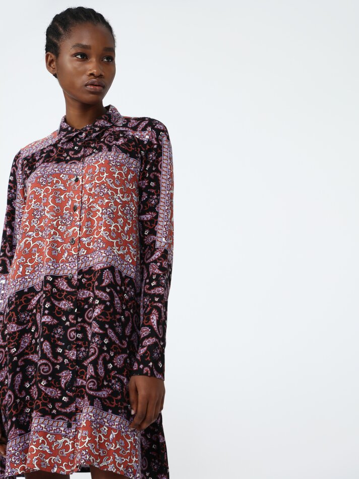 Vestido camisa estampado - Preto/laranja