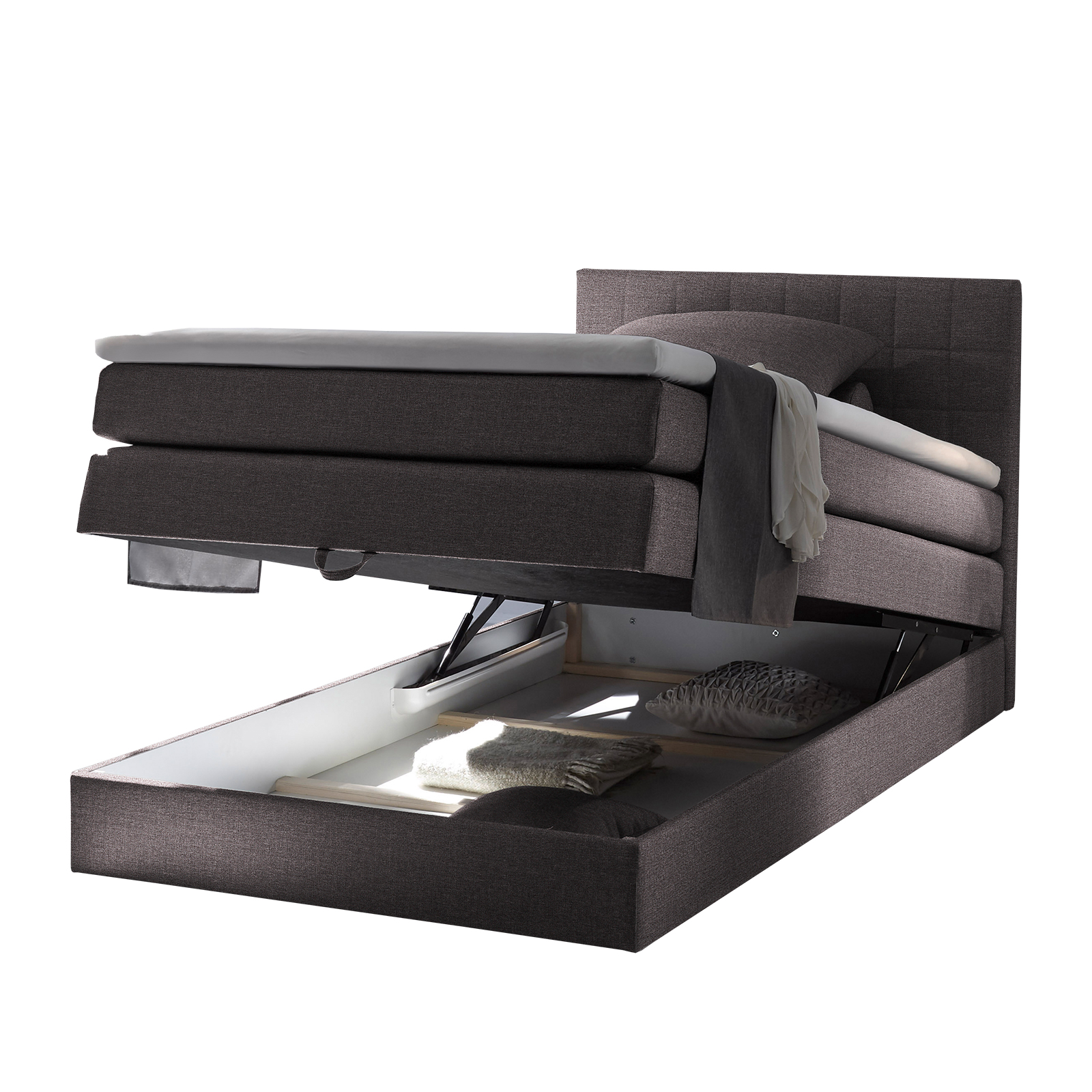 Boxspringbett - anthrazit - H2 - Webstoff - 140x200 cm