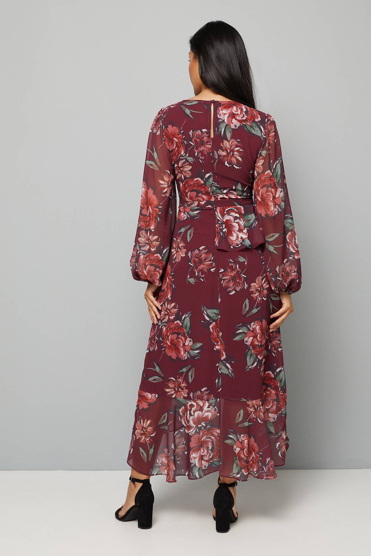 Wallis Robe Midi Péplum à Volants Floraux Petite